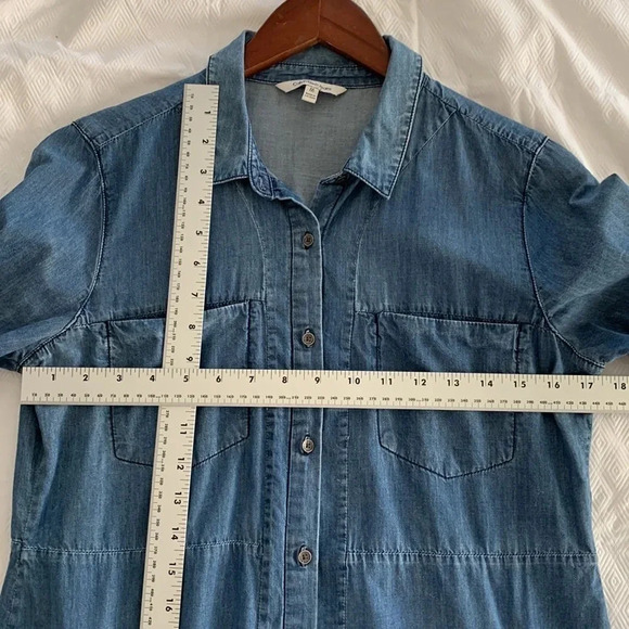 Calvin Klein Chambray Shirt Dress 100% Cotton Button Up Blue Quarter Sleeve Med - Picture 11 of 14